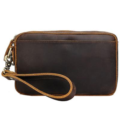 China Retro Vintage Tiding Custom Real Leather Men's Wristband Long Purse Clutch Bag Handbag for sale