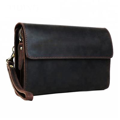 China TIDING Brown Vintage Crazy Horse Leather Clutch Bag For Man for sale