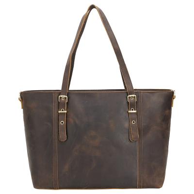 China Custom Leather Women's Tote Bag For Daily Lady Handbag Brown Shoulder Bag TIDING Logo Retro Crazy Horse Leather for sale