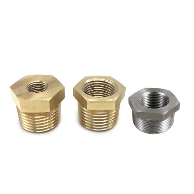 China Auto Parts Wholesale Brass Flanged Bushing China Stainless Steel Pipe Fitting Hex Male Female Flat Head 1/4 Threaded Reducing Bushing Metric for sale