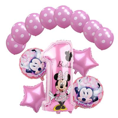 China Gift Toy Mickey Minnie Foil Balloons 1st Birthday Party Decorations Kids Balloon Number 1 Globos Dot Latex Children's Toy Baby Shower for sale