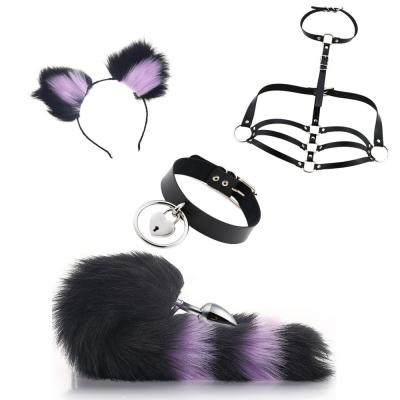 China Novelty Toy Set Metal Artificial Wool 4 Pcs Fox Cosplay Costumes Set Tail, Ears Headband and Collar, Black Purple for sale