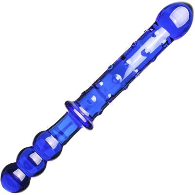 China Real Touch Feeling Crystal Glass Pleasure Wand Dildo Penis -Stretcher Boyisi- Blue Glass Dotted Double Head Design Personal Massager Anal Sex Toy for sale