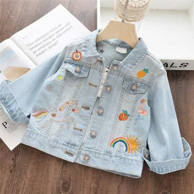 China New and original breathable printed cotton denim jacket girl coated denim children's denim jacket for sale