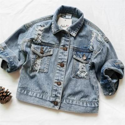 China 2021 New Breathable Autumn Girl Clothes Hole Denim Jacket Child Outerwear Coat Jackets Loose Children Jeans Tops for sale