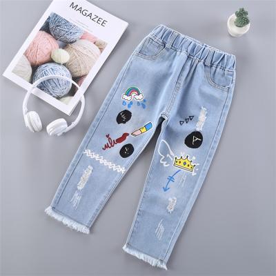 China New Style Girls Viable Boys Ripped Jeans Pants Loose Jeans Kids Denim Jeans for sale