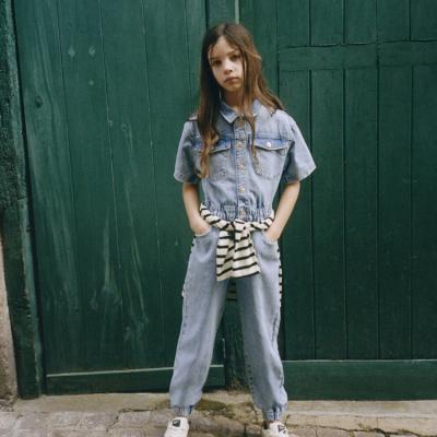 China Breathable Teenager Autumn Long Denim Jumpsuit Fashion Girl Denim Pants Kids Jeans Overalls for sale