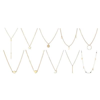 China Drop Shipping 20PCS Vintage Layered Cute Multilayer Moon Star Y Bead Necklace Gold Silver Coin Choker Necklaces Bar Pendant Necklace for sale