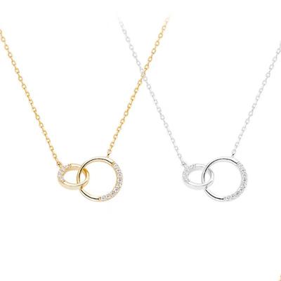 China Simple Drop Shipping Beautiful New Elegant Handmade Circle Round Diamond Link Chain 14k Gold Jewelry Necklace Set for sale