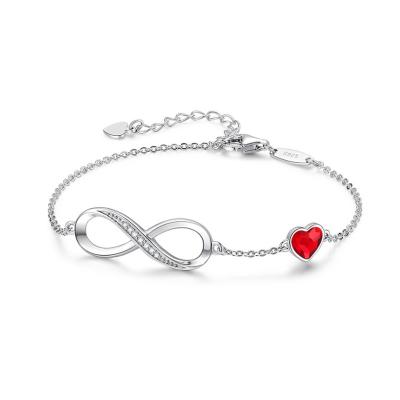 China Punk Drop Shipping Hot Selling Infinity Bracelet 925 Sterling Silver Women's Heart Charm Bracelet for sale