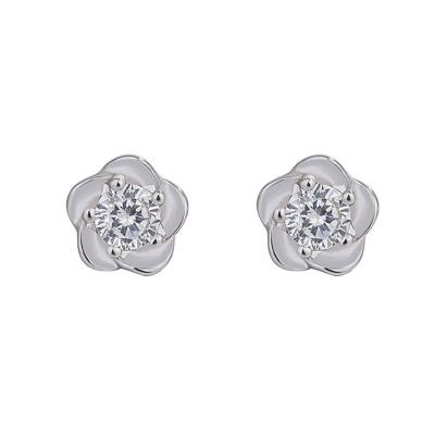 China Drop Shipping Cute Women 925 Sterling Silver Plated Copper CZ Stone Flower Simple Stud Earrings for sale