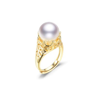 China Luxurious Drop Shipping Real Genuine 925 Sterling Silver Gold Pearl Natural Freshwater Cultured Ring for sale