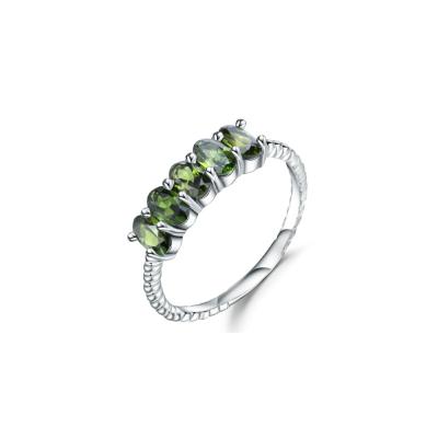 China Vintage Drop Shipping Fashion 925 Silver Jewelry Five Oval Natural Chrome Gemstone Diopside Promise Ring For Women for sale