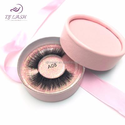 China Natural Looking Round Box With Ribbon Print Logo Free 3D Mink Lash for sale