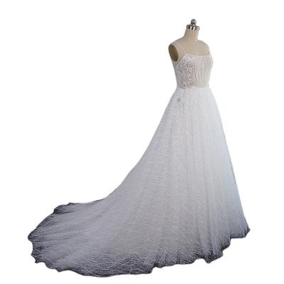 China Sparkle Tulle Wedding Dress Breathable Spaghetti Strap Crystal Beaded Court Train Bridal Dress New Style for sale