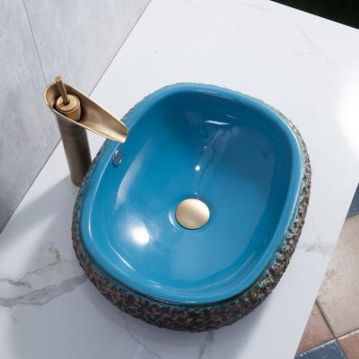 China Modern Design Luxury Artificial Black And Blue Art Bathroom Stone Ceramic Wash Basin For Kitchen And Hotel for sale