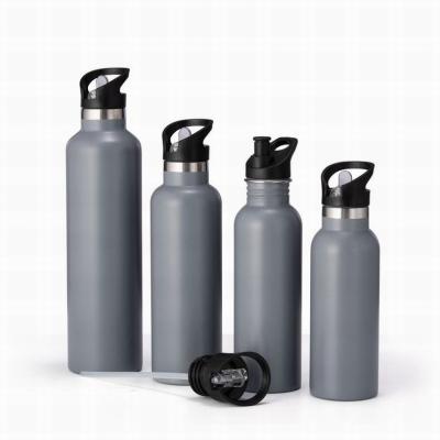 China Durable Gray Sports Water Bottle Double Wall Stainless Steel 450/500/750/1000ml Insulated Water Bottle Keeps Drinks Cold And Hot for sale