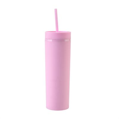 China Viable Pastel Colored 16oz Plastic Cups With Lids And Straws Double Layer Tumbler Plastic Bulk Skinny Water Bottle Cups for sale