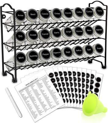 China Sustainable Spice Jar Rack Set Kitchen Organizer with 24 Round Empty Spice Jars and Labels Countertop, Cabinet or Wall Mount Hot Selling for sale