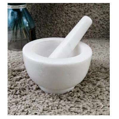 China Marble Glides Mortar and Pestle Set Workable White 14x9cm Scratch Resistant Bottom Polished Marble Spices Herbs Pesto Grinder for sale