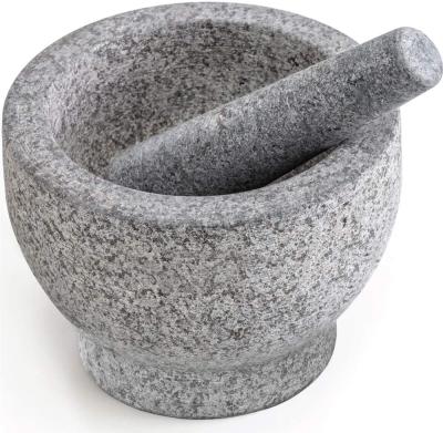 China 18x11cm 4Cups Natural Granite Mortar And Pestle Set Sliding Scratch Resistant Bottom Polished Granite Spices Herbs Pesto Grinder for sale