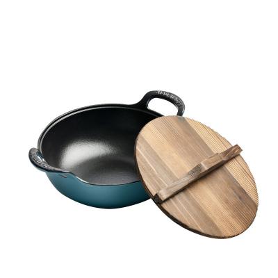 China Double cast iron cookware set enamel kitchen handle sale cast iron cookware viable soup hot pot double casserole pot for sale