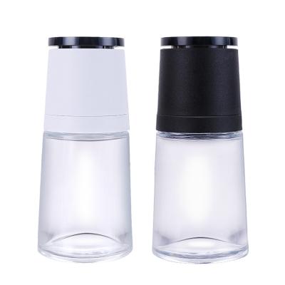 China Sustainable Refillable Plastic And Glass Short Glass Salt And Pepper Grinders Shakers With Adjustable Coarseness For Salt And Pepper for sale