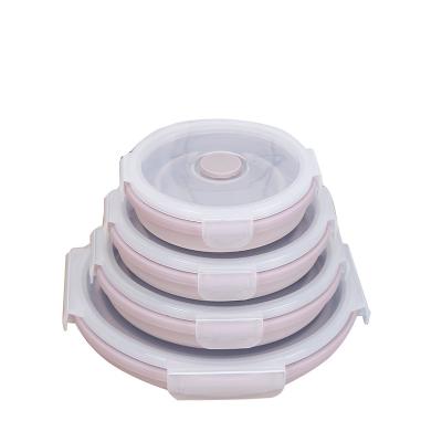 China Food Grade Silicone Microwavable Round Storage Containers With Lid - 4 Pack Set Collapsible Meal Prep Lunch Bento Box Leftover 350oz-1200ml for sale