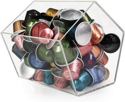 China Transparent Acrylic Freshness Preservation Polygon Sturdy Large Capacity Coffee Pod Holder Storage Box For Nespresso Pods for sale