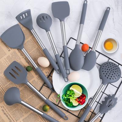 China 10 Piece Eco-Friendly Silicone Stainless Steel Non-Stick Instrument Spatula Tool Kitchen Utensils Non-Stick Heat Resistant Sets for sale