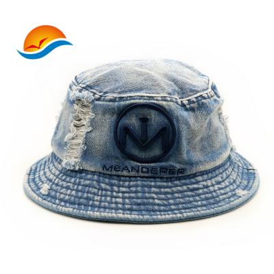 China Character Personalized Denim Distressed Bucket Hats With Custom Logo Plain for sale