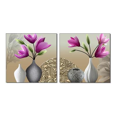 China Vase Flowers Two Panels Spray Painting On Canvas Customized Beautiful Design for sale