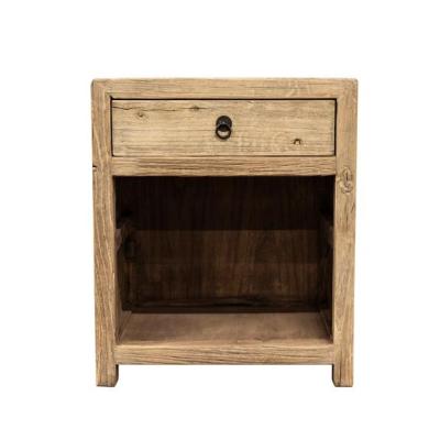 China Solid timber recycled r elm bedside table with 1 drawer and open shelf below for sale