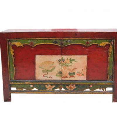 China (Other) Mongolian Antique Chinese Adjustable Reclaimed Wooden Hand Painted Decorative Cabinet for sale