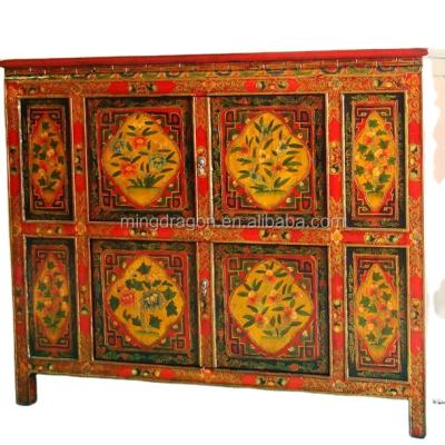 China (Other) Solid Wood Adjustable Chinese Antique Hand Painted Tibetan Cabinet for sale