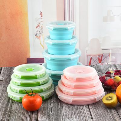 China Wholesale Cool Collapsible Portable Round Folding Silicone Lunch Box Crisper Refrigerator Storage Box for sale