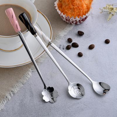 China Viable Stainless Steel Flower Teaspoon Gold Silver Cutlery Flower Dessert Spoon Ice Cream Tableware Ice Cream Spoon for sale