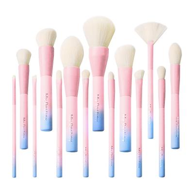 China Angular Blush Custom makeup brushes Logo Private label Synthetic hair Aluminium tube Solid wood handle 14Pcs Gradient Series Makeup brush set for sale