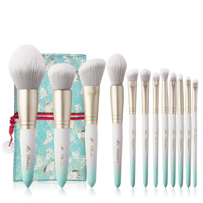 China Durable.skin-friendly MYDESTINY Synthetic hair Frosted aluminum tube Solid wood paint handle 12Pcs Ice White Series Makeup brush set Factory Spot sale for sale