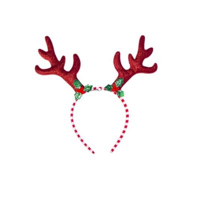 China Festival Stuff Christmas Cartoon Snow Deer Antlers Glitter Printing Hair Circles Accessories 2021 New Headbands Wholesale for sale