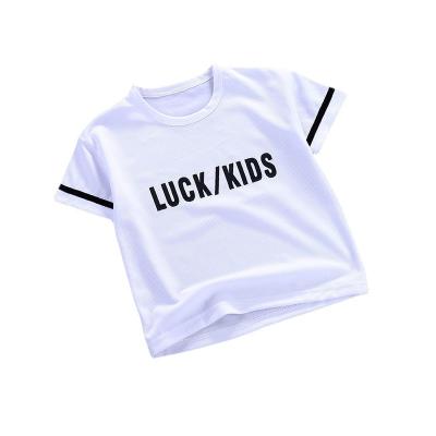 China Cotton Solid Color Anti-Shrink Knitted Letters Printed Kid's Clothing T-shirt Boys Shorts Sleeves Sports Shirt for sale