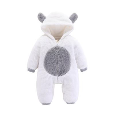 China Baby 100% Soft High Quality Lucky Label Bear Zipper Romper Cotton Winter White Sleepwear Wholesale Newborn Casual Rompers for sale