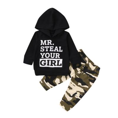 China Antibacterial Toddler Baby Boy Clothes Letter Printed Sweatshirt Tops+Camouflage Hoodie Long Pants 2PCS Outfits Set for sale