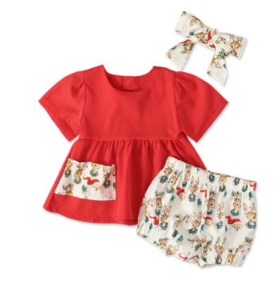 China Summer Breathable Baby Children's Short Sleeve Printed Top + Shorts Infant Three-Piece Clothing Sets for sale