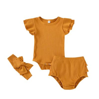 China Customized Breathable Summer Babies' Suit Item Mine Girls' Sleeve Romper Lace Throw Triangle Shorts Children's Suit for sale