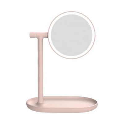 China ABS Plastic Triple Angle Mirror Magnification Rotation Rose Pink Adjustable Makeup Mirror With Led Light for sale