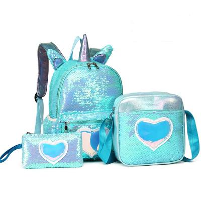 China 3 Waterproof in One Glitter Unique Sequins School Backpacks Set for Girls Kids School Bag with Pen Case for sale