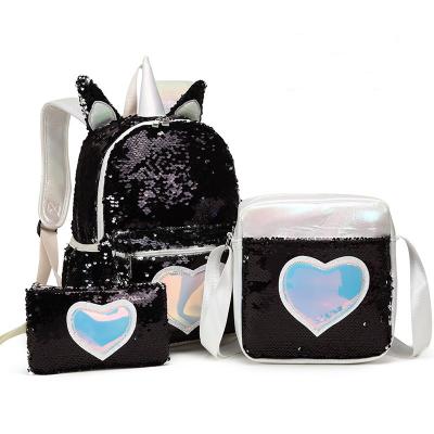 China Hot Selling Waterproof 3pcs Set Unique Primary Student Glitter Sequins School Backpacks Set For Girls for sale