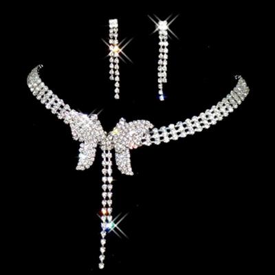 China FASHIONABLE European and American Diamond Bridal Wedding Dress Necklace Earring Jewelry Set Bridal Accessories for sale