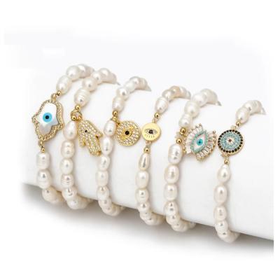 China New European and American Blue Eye Pearl Devil's Eye FASHION Freshwater Bracelets Shape Beads Evil Eyes Bracelet Hand Jewelry for sale